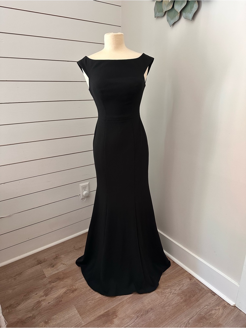 Azazie Nicolina Black Mermaid Boat Neck Stretch Crepe Formal Gown Dress Size A4 - Picture 6 of 11